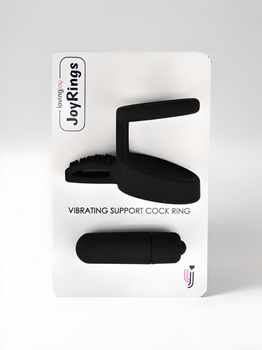 Elegant packaging of JoyRings Vibrating Cock Ring, highlighting its luxurious features designed for ultimate pleasure.